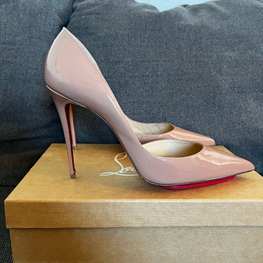 Christian Louboutin Iriza Nude Patent Leather Pointed-Toe Stiletto Pumps